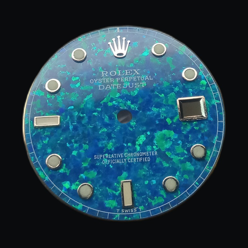 Blue opal Datejust dial with luminous dot indices