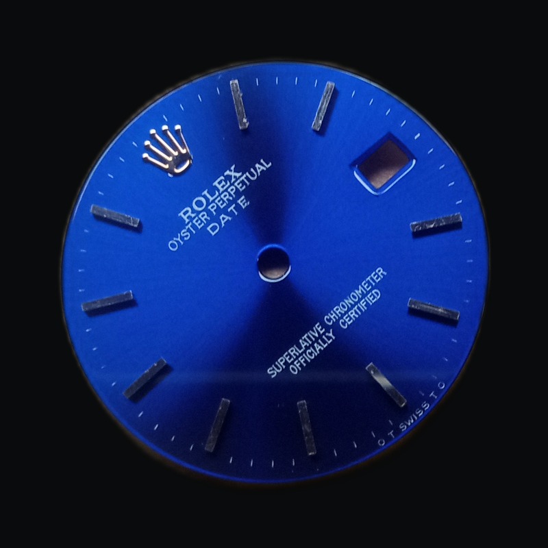 Oyster Perpetual Date — Blue lacquer · applied batons