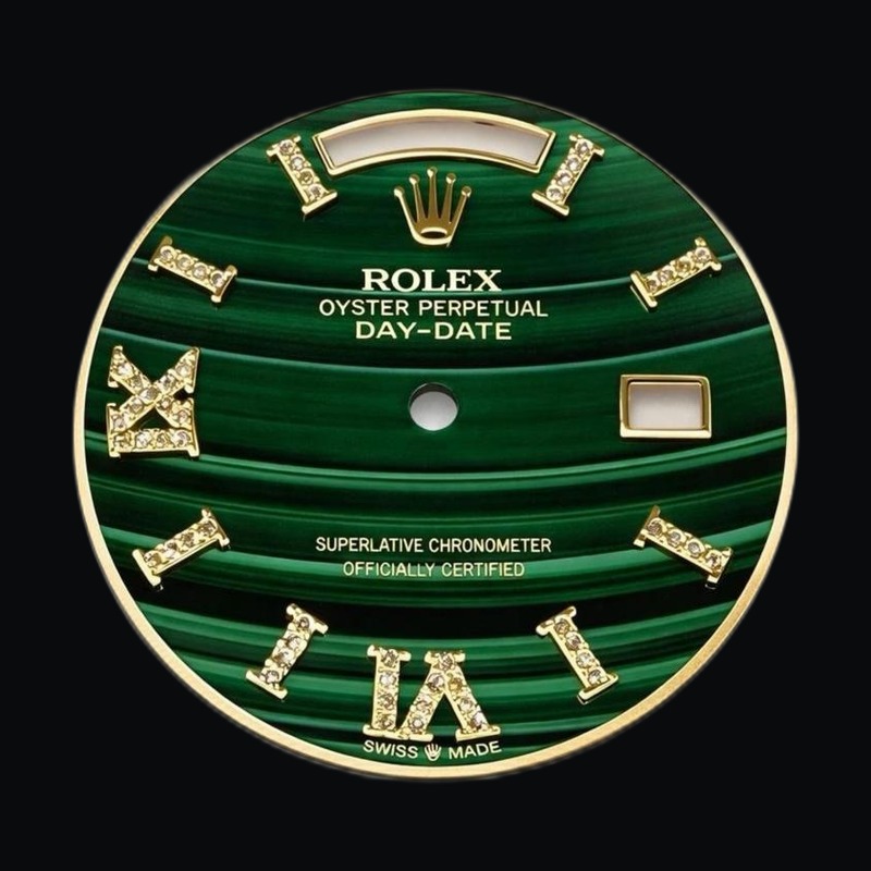 Malachite Day-Date dial with gold Roman numerals