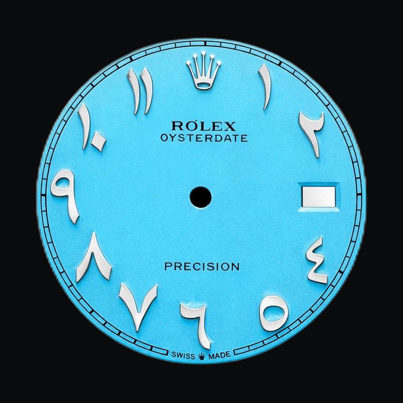 Turquoise Oysterdate dial with Arabic numerals